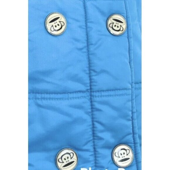 Paul Frank Women's Sz S Blue Puffer Coat Double Paul Frank Monkey Snap Closure - Picture 6 of 9